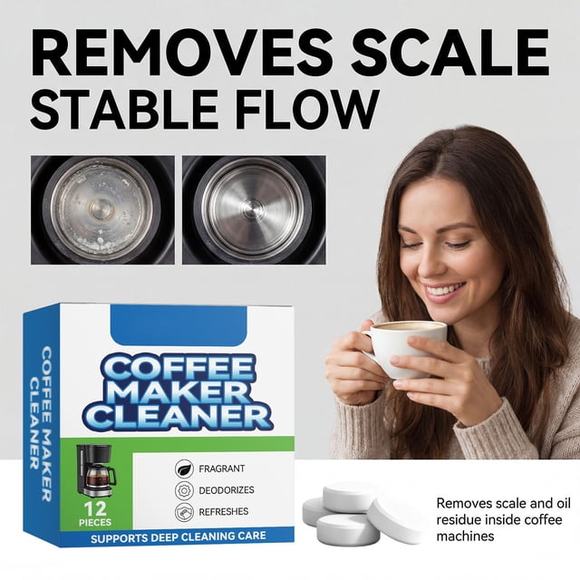 VVQ Coffee Machine Cleaning Tablets, Effervescent Descaling Sheets for Stain Removal, Deep Clean Buildup, 12 Pack Maintenance Tablets for Coffee Makers, Hassle-Free Descaling for Optimal Brew Taste