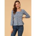thumbnail image 2 of INSPIRE CHIC Blouse à Manches Longues à Encolure Carrée Florale pour Femmes avec Ceinture, 2 of 6