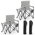 thumbnail image 1 of Gymax 2 Pcs Chaise de Camping Surdimensionnée avec Table d'Appoint 2 Poches de Rangement Porte-Gobelet pour Voyage Gris, 1 of 10
