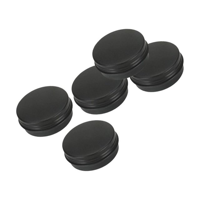 Transemion 5pcs Empty Aluminum Jars Cosmetic Screw Balm Lip Lid Cans Containers Black 10ml 1Set