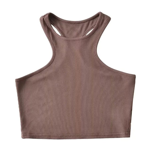 AherBiu Workout Tops for Women Racerback Sleeveless Cropped Ribbed Tank Top Crewneck Slim Yoga Cami Shirt