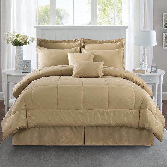 JML 10 Piece Bed in a Bag Quilted Diamond Comforter Set with Sheets, Cal King, Taupe