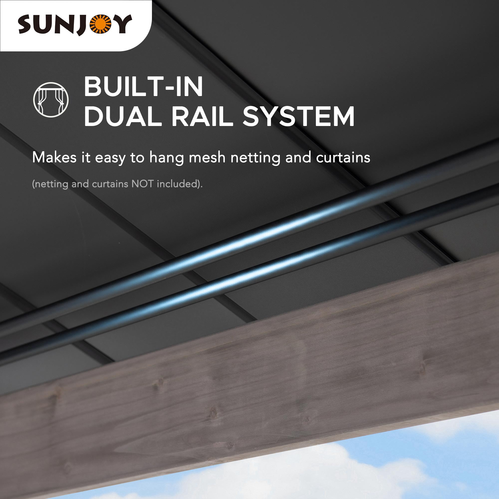 Sunjoy Gazebo à ossature en cèdre de 13 pi x 15 pi avec toit en arêtier à 2 niveaux en acier noir