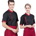 thumbnail image 3 of serony Chef Jacket Men Chef Coat Skin Friendly Chef Uniforms O-Neck Cheap Short Sleeve Tops Bakery Cooking Clothes Work Wear Black M, 3 of 9