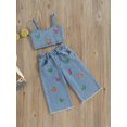 thumbnail image 3 of Faithtur 2Pcs Kid Girls Summer Outfits, Sleeveless Butterfly Embroidery Cami Tops + Jeans Set, 3 of 8