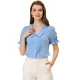 thumbnail image 1 of INSPIRE CHIC Chemisier Haut Plissé à Col à Revers en V à Manches Courtes pour Femme Bleu P, 1 of 4