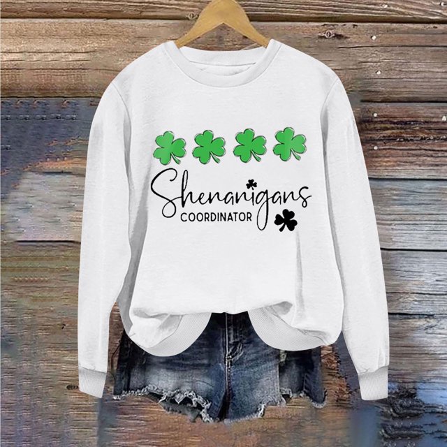 Chemises pour Femmes Col Rond Imprimé Fête de la Saint-Patrick Manches Longues Chandails en Molleton Fête de la Saint-Patrick Chemises pour Femmes