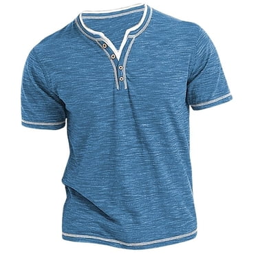 BOBOGOJP Men's Fashion T-Shirts Short Sleeve Henley T Shirts Slim Fit Scoop Neck Tops Shirts (Sky Blue,S)