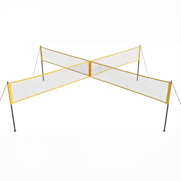 14 FT 4-Way Volleyball Net Set for Backyard, Portable Outdoor Games System with 3 Adjustable Heights, Complete Volleyball Set with Ball, Pump and Bag