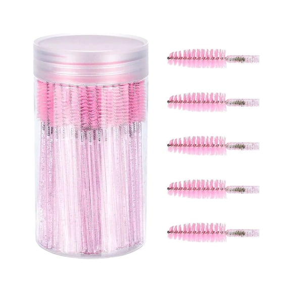 Portable Pink Lash Wand Set, 100pc Disposable Brow & Lash Spoolies in Container for Makeup and Extensions