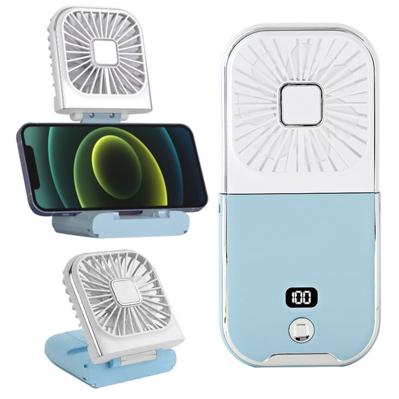 yeacher 2024 Ventilateur de Cou Portable avec Affichage Numérique, Rechargeable par USB, Batterie 3000mAh, Conception Pliable pour Usage Extérieur, Bleu et Blanc F30pro