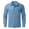 thumbnail image 4 of EGNMCR Chemises à Manches Longues pour Hommes Automne Mode Décontractée Couleur Unie Bouton Col Rabattu Hauts Blouse Confortable Coton Chemises de Travail de Bureau, 4 of 5