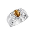 thumbnail image 3 of RYLOS Men's Rings Sterling Silver Rings Classic Designer Style 8X6MM Oval Gemstone &  Diamond Ring Tiger Eye November Birthstone Rings For Men,  Size 13, 3 of 7