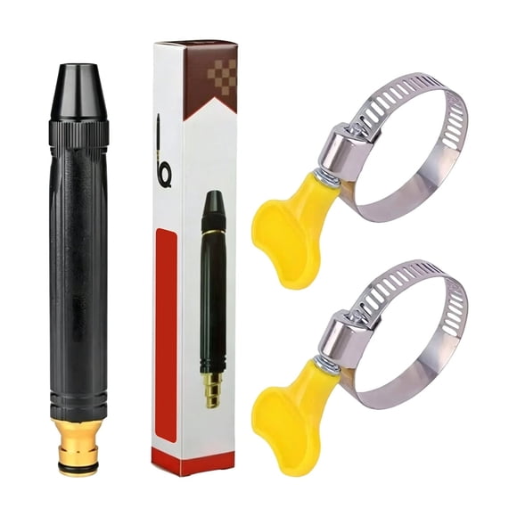Heavy Duty Adjustable Hose Nozzle, High Pressure Jet Sweeper Spray Nozzle with Leak-Proof Design, Metal Garden Hose Sprayer for Car Wash, Lawn, Patio Cleaning with 2 Adjustable Clamps