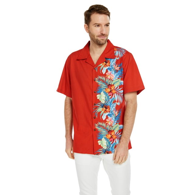 Hawaii Hangover Chemise Hawaïenne Aloha pour Homme en Coton Premium Orchid Paradise Rouge 3TG