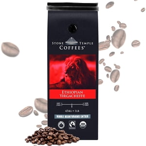 Stone Temple Coffees - Yirgacheffe éthiopien, Haricot entier, Rôti moyen, certifié biologique et commerce équitable 1lb/454g sac