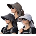 thumbnail image 1 of Lot de 3 Chapeaux de Soleil Queue de Cheval pour Femmes avec Rabat de Nuque, Grand Bord, Protection UV, Chapeau Bob, Été, Plage, Pêche, Randonnée, Jardin, UPF 50+, 1 of 5