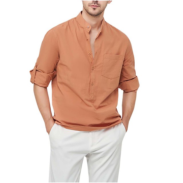 Chemise à Manches Longues pour Hommes Homme Décontractée Col Rabattu Chandail à Boutons Manches Longues Mode Décontractée Lin Semblable au Coton Chemises à Manches Longues pour Hommes