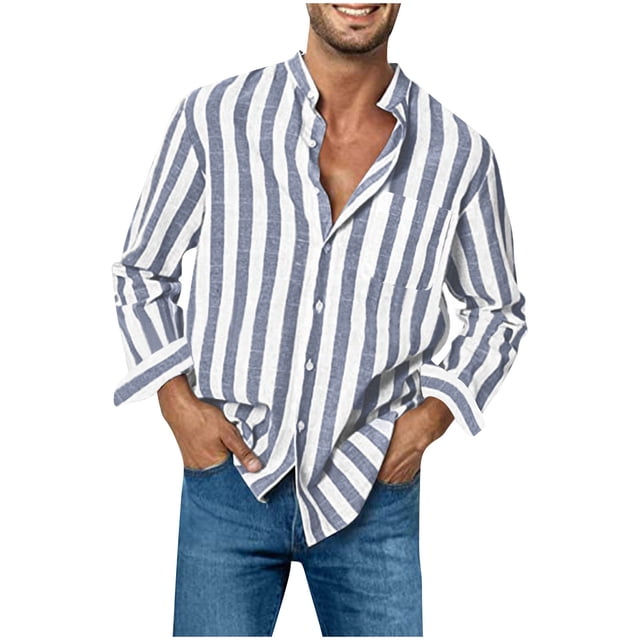 RXIRUCGD Cardigan à Boutons Imprimé Décontracté pour Homme avec Poche, Manches Longues, Col Montant, Chemisier Chemise Hauts, Gris, Taille : M