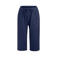thumbnail image 4 of Timegard Plus Size Capri Pants for Women Cotton Linen Elastic Waisted Drawstring Lounge Cropped Trousers, 4 of 6