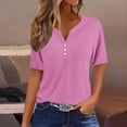 thumbnail image 1 of Jsaierl Womens Casual Notched V Neck Short Sleeve Shirts Summer Solid Color Work Tunics Simple Basic Bussiness Blouses, 1 of 5