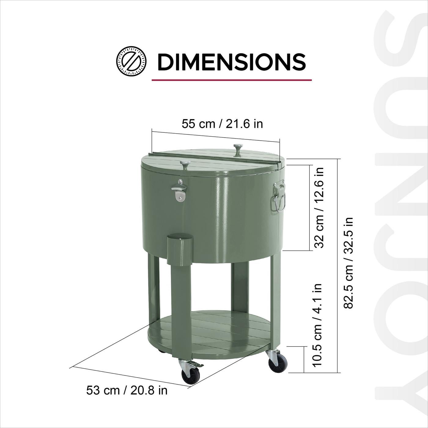 Sunjoy Rooling Ice Chest Cooler Cart 60 Quart, Portable Patio Party Bar Drink Cooler Cart, Beverage Bar with Bottle Opener and Shelf