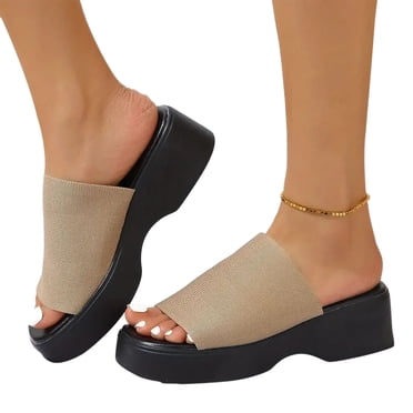Mefallenssiah Women'S Platform Chunky Heel Sandals Fashion Open toe Non Slip Round toe Slides Shoes Outdoor Versatile Shoes
