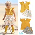 thumbnail image 1 of 2 Pack Toddler Baby Girls Strap Outfits Halter Ruffle Tube Crop Top+Tassel Pineapple Shorts Pant Summer Clothes Set, 1 of 10