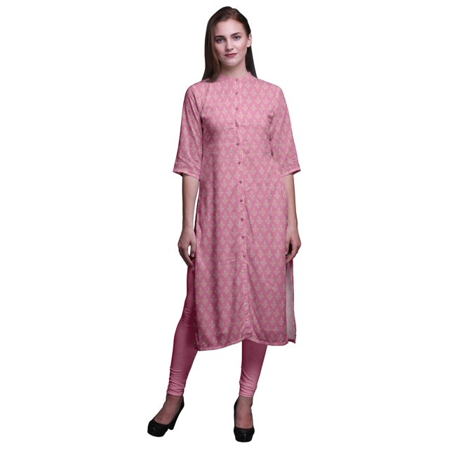 Bimba Printed Straight Kurtis For Women Button Down Mandarin Indian Tunic X-Large