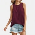 thumbnail image 2 of Timegard Tank Tops for Women Ruched Crewneck Sleeveless Back Button Summer Casual Lightweight Tee Top, 2 of 3