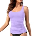 thumbnail image 1 of FRSASU Haut de Tankini à Encolure Ronde pour Femme - Haut de Maillot de Bain Coupe Ajustée Haut de Bain Modeste Sans Bas (avec Coussin de Poitrine et Sans Armature) Violet G(L), 1 of 3
