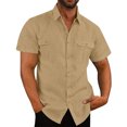 thumbnail image 4 of Timegard Cotton Linen Tops for Women Short Sleeve Button down Shirts Solid Color Casual Tops with Pockets, 4 of 7