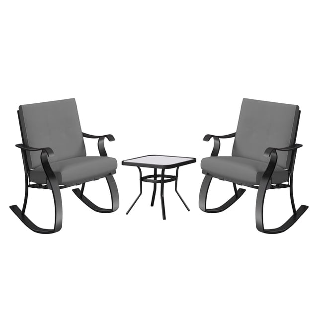 Four Seasons Courtyard Gramercy Steel 3 Piece Rocking Bistro Set, Gray