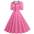 thumbnail image 1 of Robe d'Été pour Femmes Robe Décontractée à Pois Manches Courtes Années 1950 Soirée Bal Robe Vêtements Adultes Femme Rose Taille TG, 1 of 7