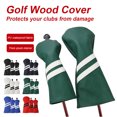 thumbnail image 3 of facefd Ensemble de 3 Pcs Couvre-Tête de Club de Golf en Cuir Résistant à l'Usure à Double Rayure avec Étiquette Plaque d'Immatriculation Rotative Réglable Protecteur en Bois Vert, 3 of 5