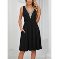 thumbnail image 4 of Beautyin Spring/summer Solid Color V-neck Lace Patchwork Cuffless Pocket Waist Dress, 4 of 6