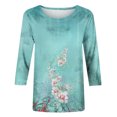 thumbnail image 4 of IROINID Économies Polyester T-shirt à Manches Longues pour Femmes Loisirs Imprimé T-shirt Ample Blouse Col Rond Hauts, Vert, 4 of 5