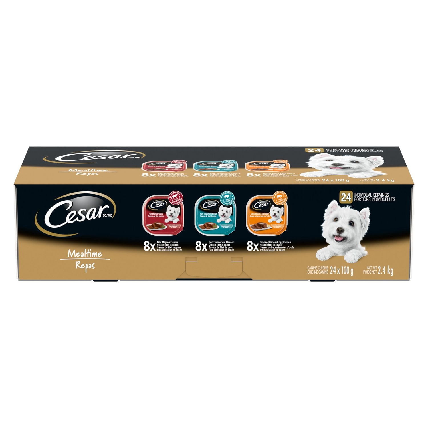 CESAR Classic Loaf in Sauce Wet Dog Food Mealtime Variety, with 8 Filet Mignon, 8 Pork Tenderloin & 8 Smoked Bacon & Egg Flavours, trays 24 Pack