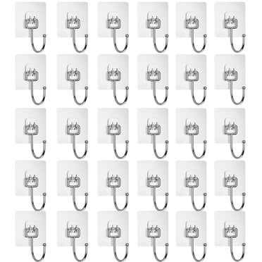 Large Adhesive Hooks for Hanging Heavy-Duty 30 Packs, Wall Hangers without Nails Self-Adhesive Traceless Clear and Removable, Waterproof and Rustproof Multiple Uses for Bathroom Kitchen