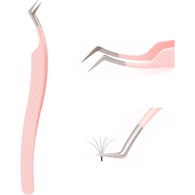 Pinces à Cils pour Extensions, Pinces à Cils à Embout en Fibre, Pinces Professionnelles pour Extensions de Cils, Pinces pour les Fans de Volume et l'Isolation, et pour Ramasser des Cils Simples, Pinces à Cils Volume Rose