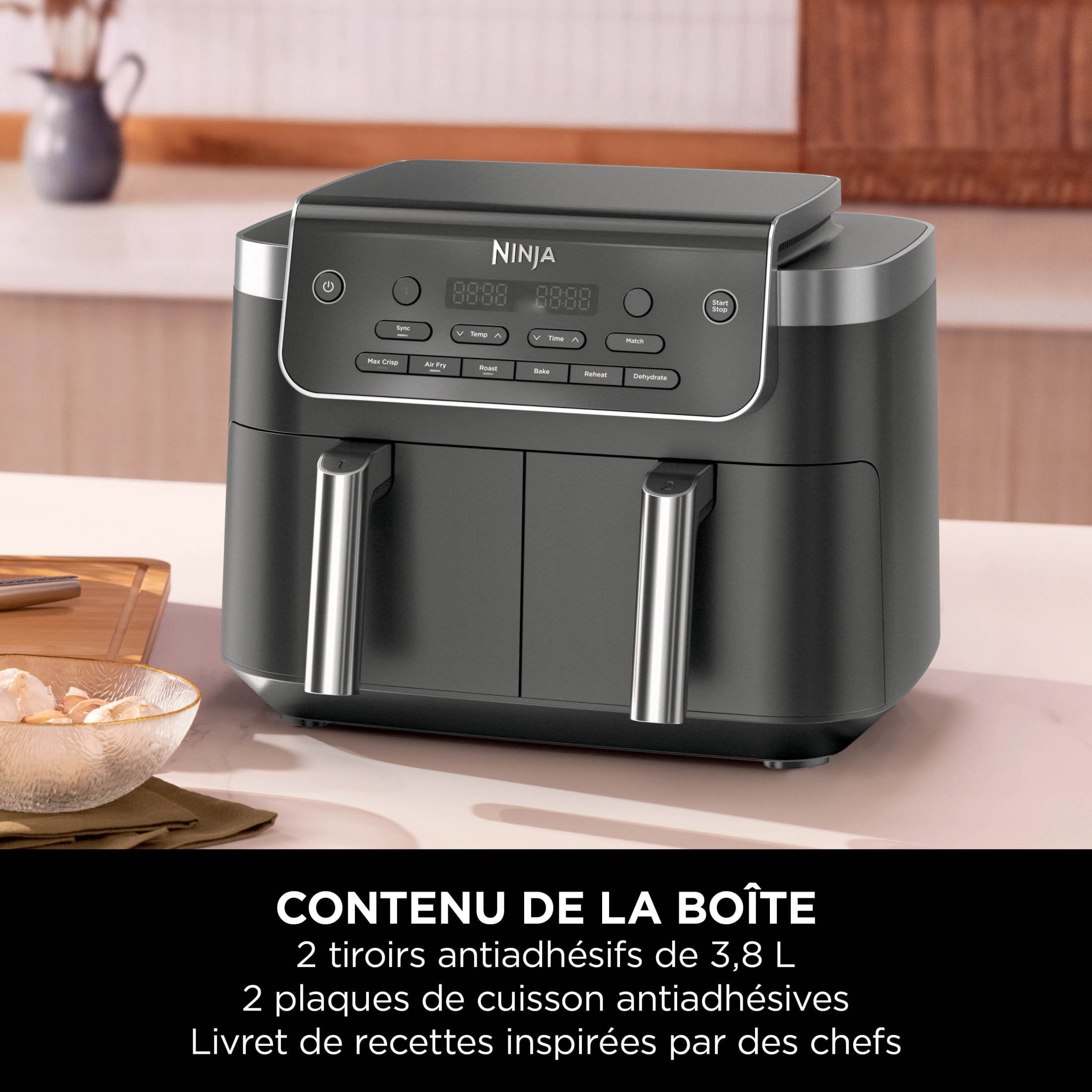Ninja DualZone Air Fryer 8-Qt, 6-in-1, 2 Baskets, Smart Finish & Match Cook, Air Fry Roast Bake, DZ801C Gray