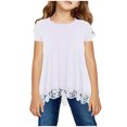 thumbnail image 1 of Mefallenssiah Filles Chemise Col Rond Couches Impression Manches Courtes Mignon Enfants Chemisier Dentelle Tee top, 1 of 1