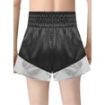 thumbnail image 2 of Xnihocha Unisex Kids Satin Boxing Shorts Metallic Color Block Boxer Kickboxing Muay Thai Training Trunks Black&Silver 12, 2 of 5