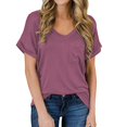 thumbnail image 2 of Pompotops Femmes Solide Manches Courtes V-Cou Poches T-shirt, 2 of 5