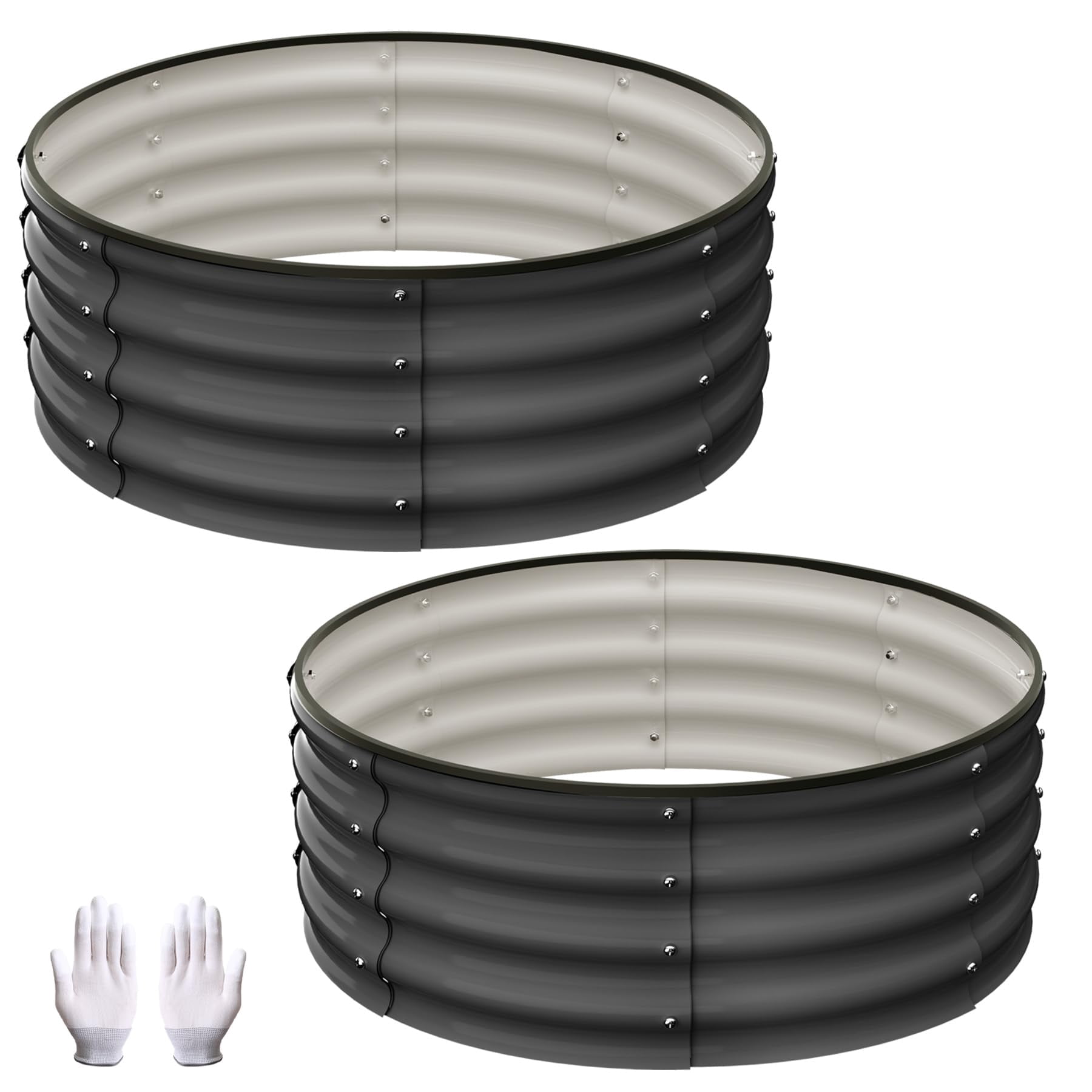 Round Raised Garden Beds – Set of 2 Galvanized Steel – 3x3x1FT – Open Bottom & Weather-Resistant – Anti-Rust – Vegetables, Flowers & Herbs – Dark Gray