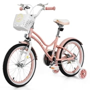 Patiojoy 18" Kids Bike w/Removable Training Wheels &Adjustable Seat Toddlers Freestyle Adjustable Bicycle Pink