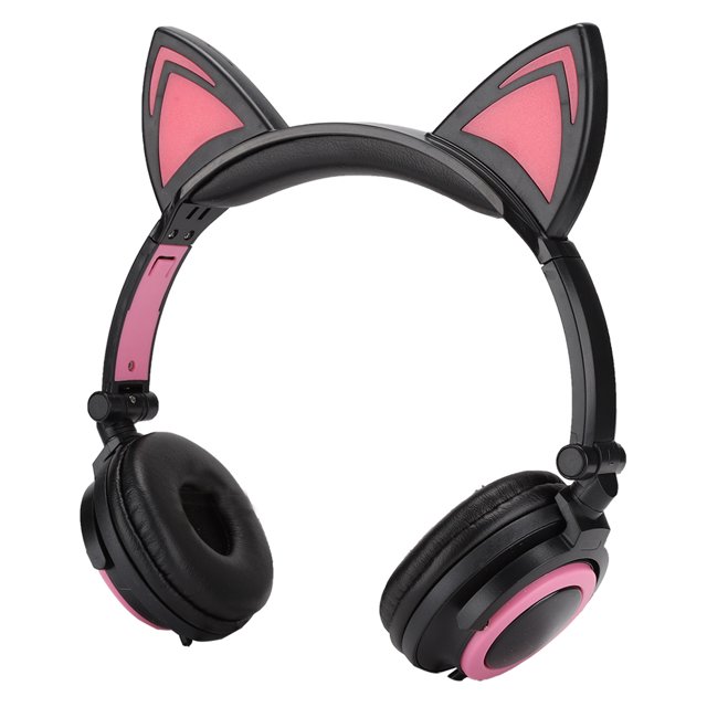 Cat Ear Headset, Foldable Cat Ear Headphone, Earphone Girls For PC Black And Red