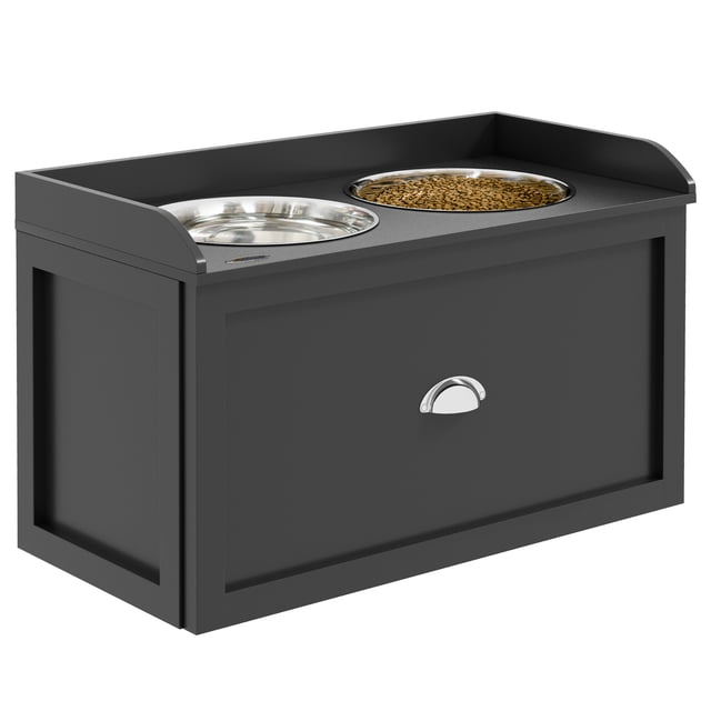PawHut Grands Bols Surélevés pour Chien avec Rangement, Support de Bol Surélevé pour Chien, Noir