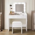 thumbnail image 4 of Vanity Desk with Mirror & Lights, Makeup Table with Charging Station, 3-Color LED, Hairdryer Holder & Storage Shelves, Includes Stool, 4 of 8