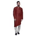 thumbnail image 1 of Atasi Solid Kurta Pajama For Men Asymmetric Style Casual Summer Clothing, 1 of 5